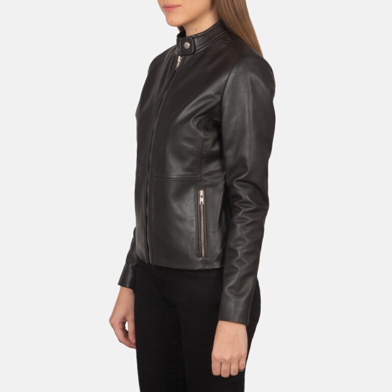 Womens Rave Brown Leather Biker Jacket Open Front-4-1659377215553